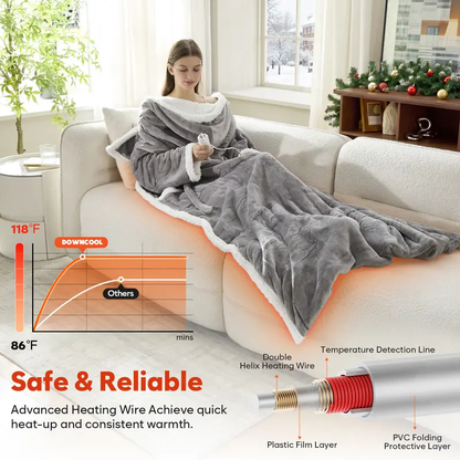 Women’s Wearable Heated Sherpa Blanket with Sleeves & Hood