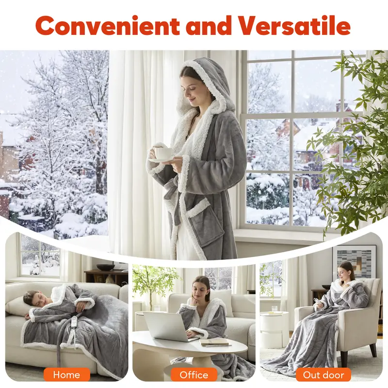Women’s Wearable Heated Sherpa Blanket with Sleeves & Hood