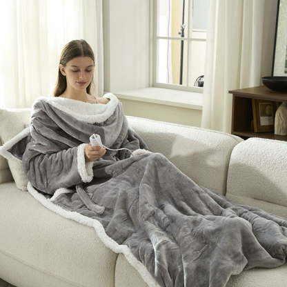 Women’s Wearable Heated Sherpa Blanket with Sleeves & Hood