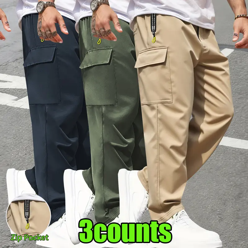 Men's Plain Multi-Pocket Utility Pants