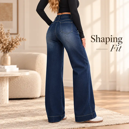 Women’s Basic Fleece-Lined High-Waisted Wide-Leg Pocketed Denim Jeans