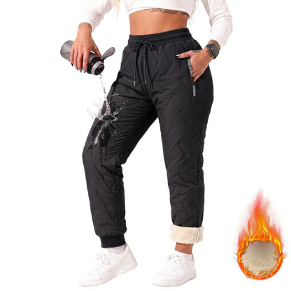 Women's Mid-Waist Full-Length Loose-Lined Winter Pants with Zip Pockets