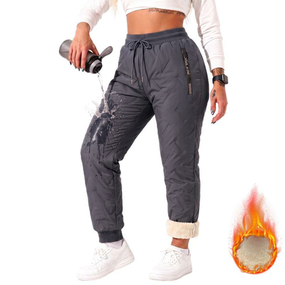 Women's Mid-Waist Full-Length Loose-Lined Winter Pants with Zip Pockets