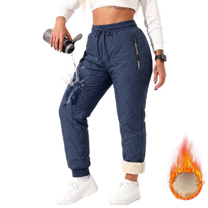 Women's Mid-Waist Full-Length Loose-Lined Winter Pants with Zip Pockets