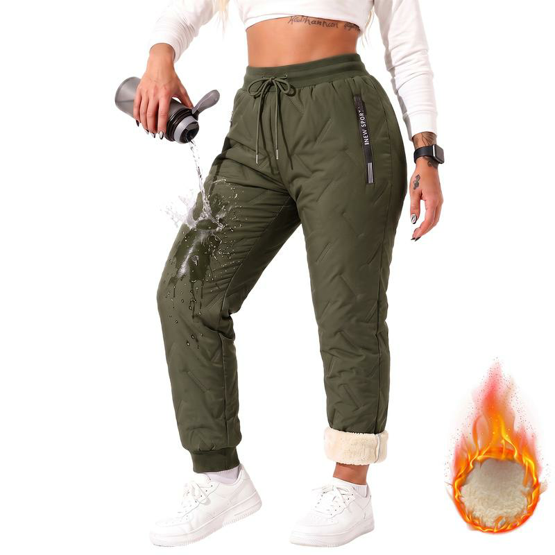 Women's Mid-Waist Full-Length Loose-Lined Winter Pants with Zip Pockets