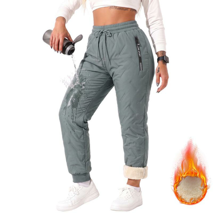 Women's Mid-Waist Full-Length Loose-Lined Winter Pants with Zip Pockets