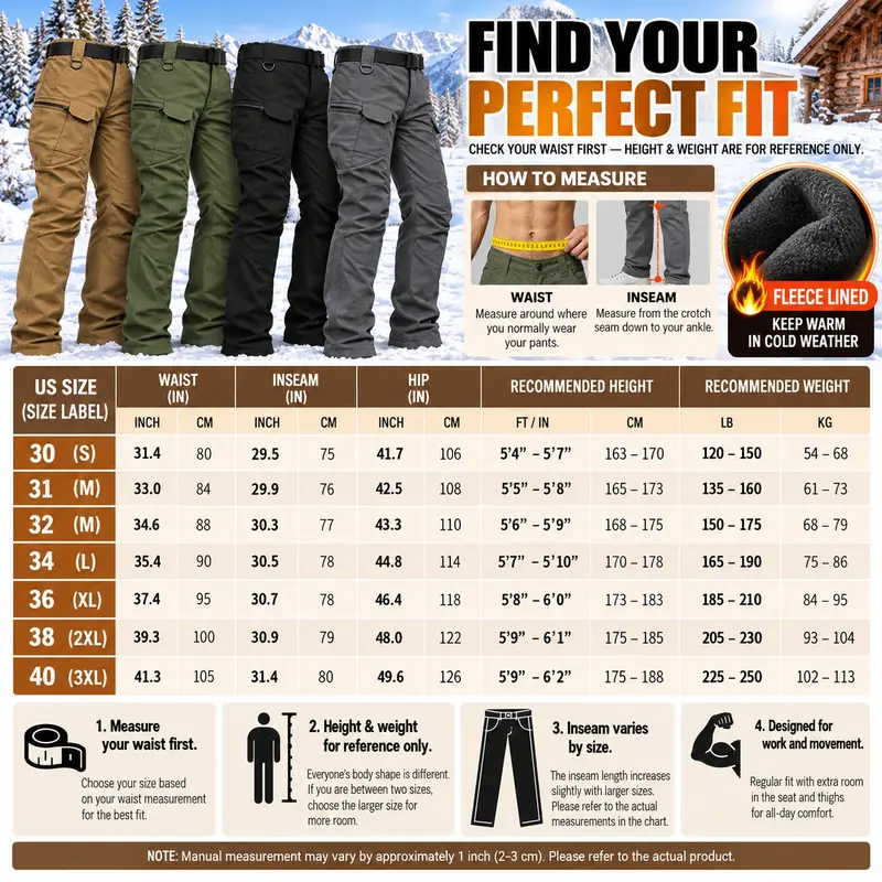 Men's Fleece-Lined Tactical Cargo Pants
