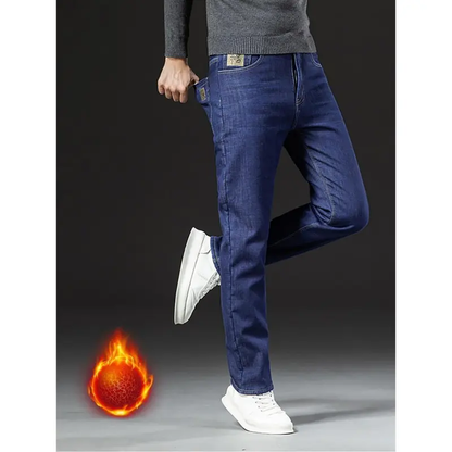 Men's Loose-Fitting Denim-Look Thermal Fleece-Lined Cotton Straight Leg Jeans