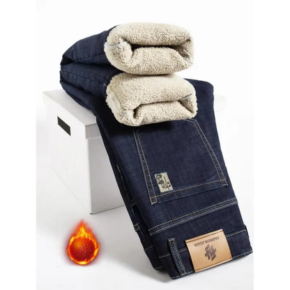 Men's Loose-Fitting Denim-Look Thermal Fleece-Lined Cotton Straight Leg Jeans