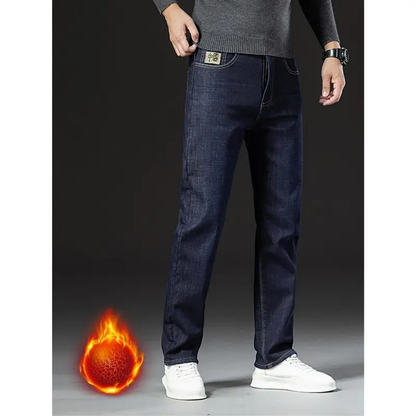 Men's Loose-Fitting Denim-Look Thermal Fleece-Lined Cotton Straight Leg Jeans
