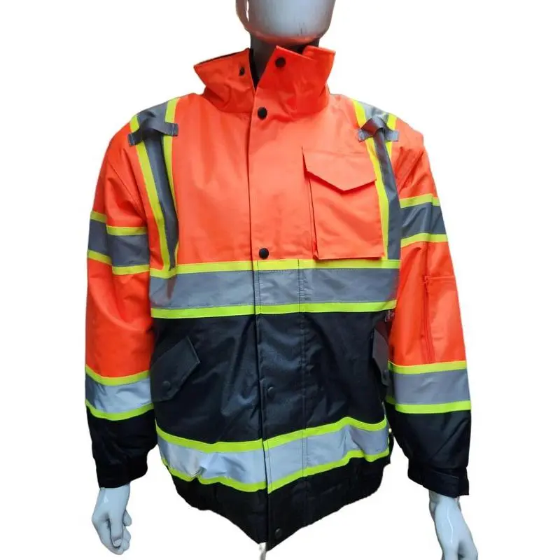 Men's High-Visibility Reflective Waterproof Hooded Work Jacket