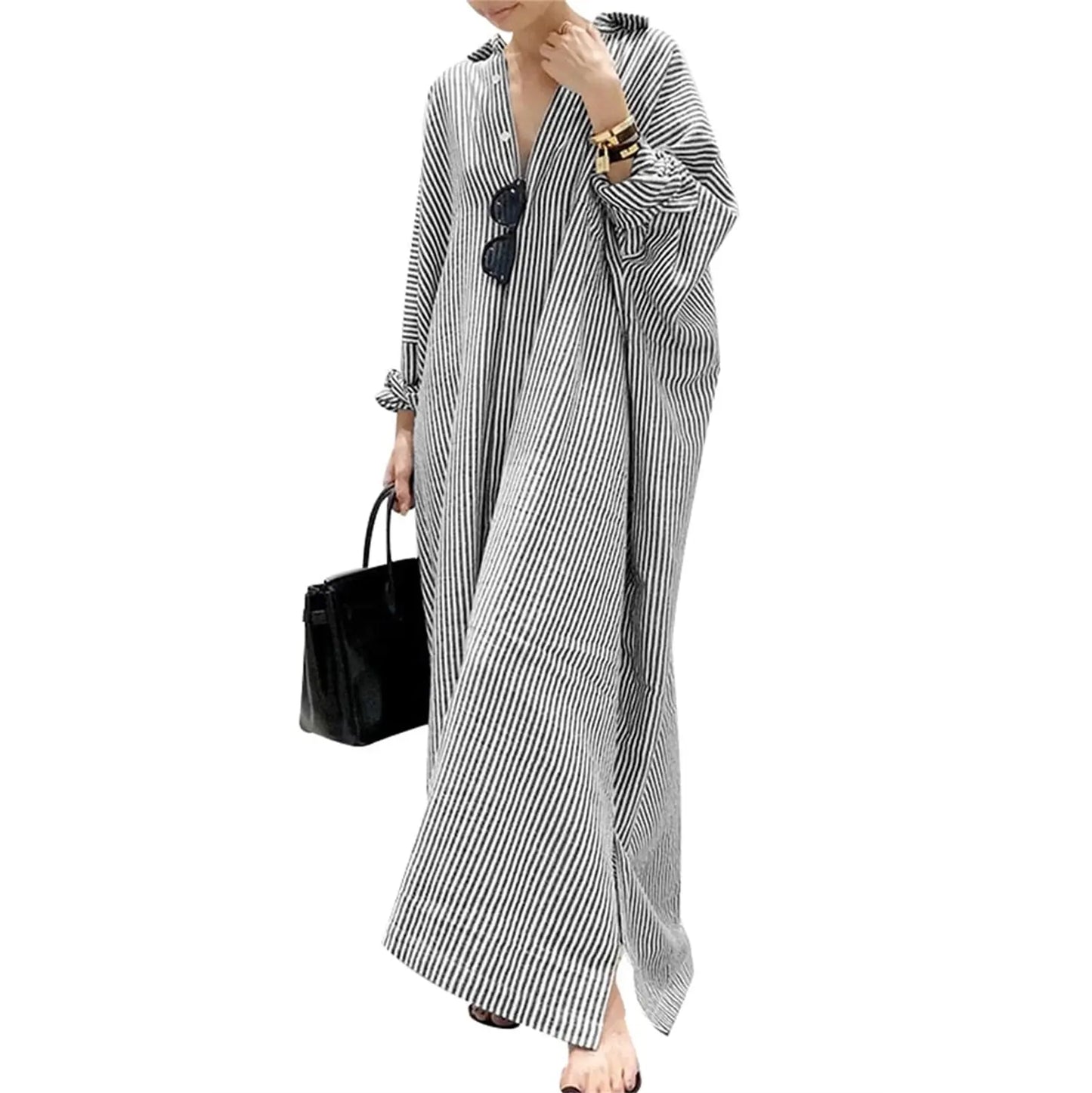 🏆 Summer sale: 80% OFF! 🔥Women's Casual Striped Cotton Maxi Shirt Dress