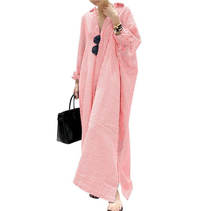 🏆 Summer sale: 80% OFF! 🔥Women's Casual Striped Cotton Maxi Shirt Dress