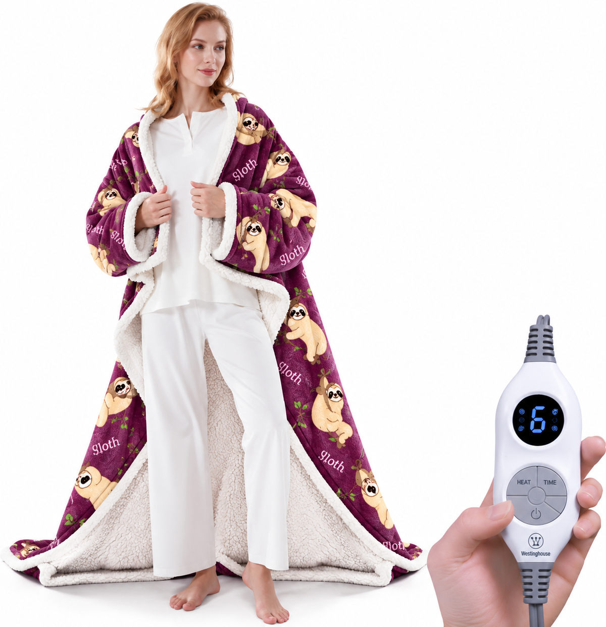 🔥Wearable Heated Blanket with Foot Pocket Sherpa🔥Overheat Protection & Auto Shut-Off
