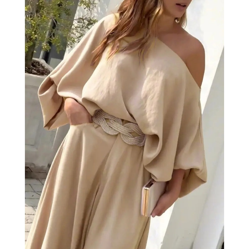 Women's Skew Neck Lantern Sleeve Top & Wide Leg Pants Set