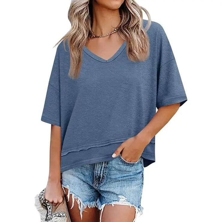 Women's V Neck Summer T Shirt Casual Flowy Top