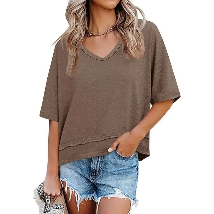 Women's V Neck Summer T Shirt Casual Flowy Top