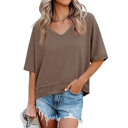 Women's V Neck Summer T Shirt Casual Flowy Top
