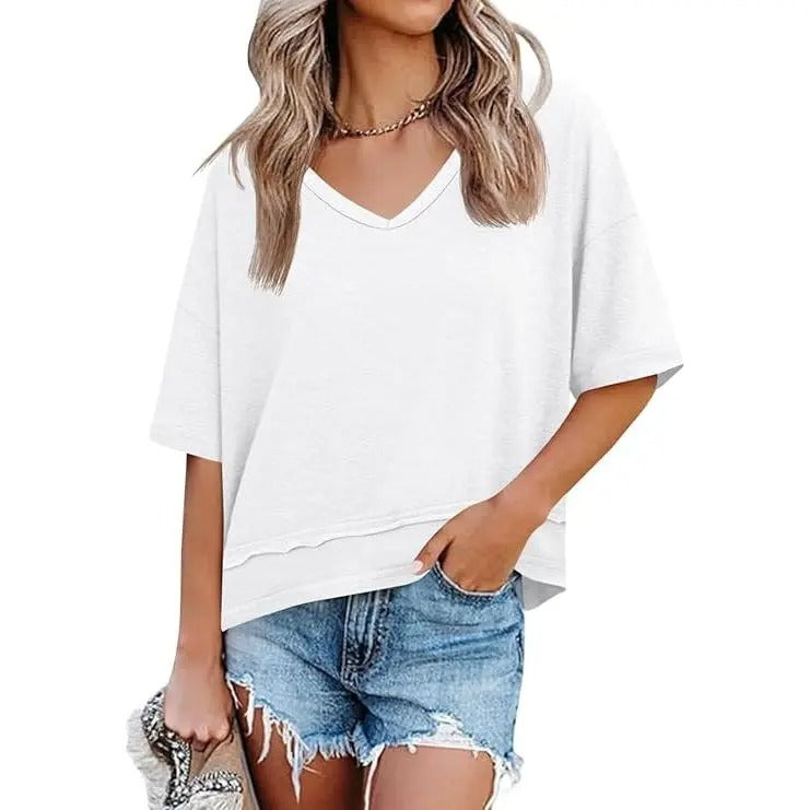 Women's V Neck Summer T Shirt Casual Flowy Top