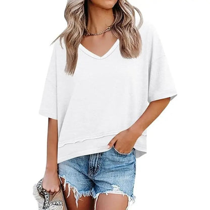 Women's V Neck Summer T Shirt Casual Flowy Top