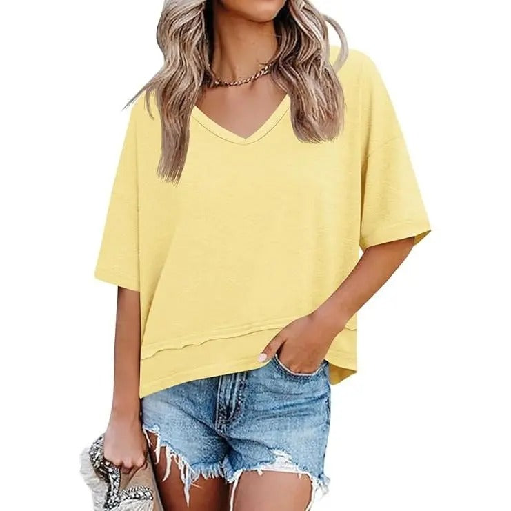 Women's V Neck Summer T Shirt Casual Flowy Top