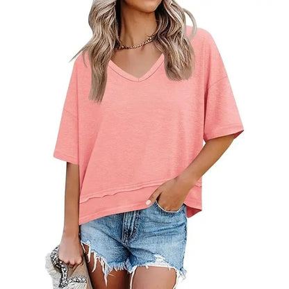 Women's V Neck Summer T Shirt Casual Flowy Top