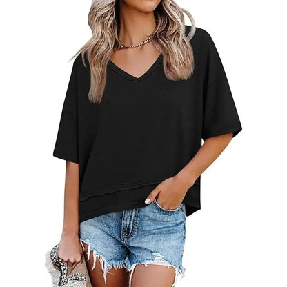 Women's V Neck Summer T Shirt Casual Flowy Top