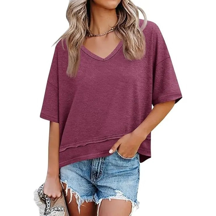 Women's V Neck Summer T Shirt Casual Flowy Top