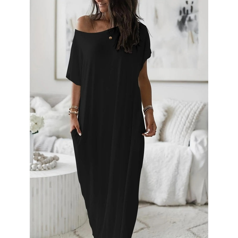 Women's Casual Batwing Sleeve Comfy Dress - with Pockets