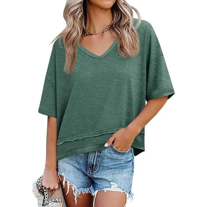 Women's V Neck Summer T Shirt Casual Flowy Top