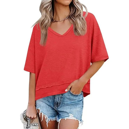 Women's V Neck Summer T Shirt Casual Flowy Top