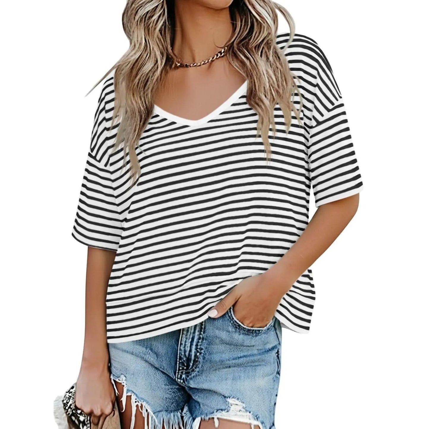 Women's V Neck Summer T Shirt Casual Flowy Top