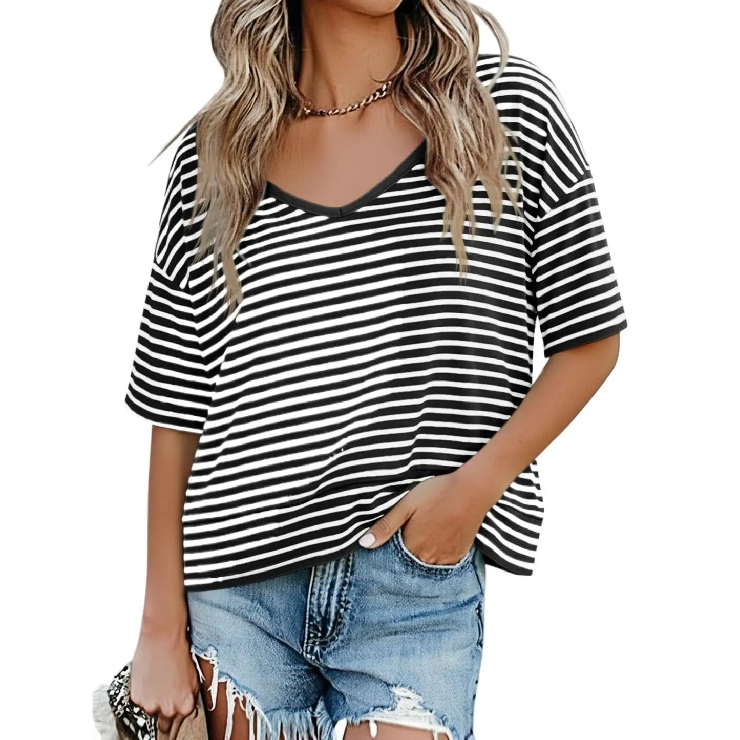 Women's V Neck Summer T Shirt Casual Flowy Top