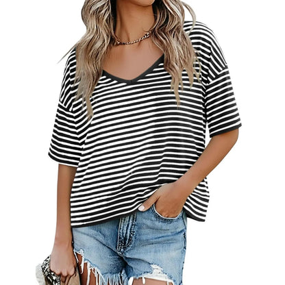 Women's V Neck Summer T Shirt Casual Flowy Top