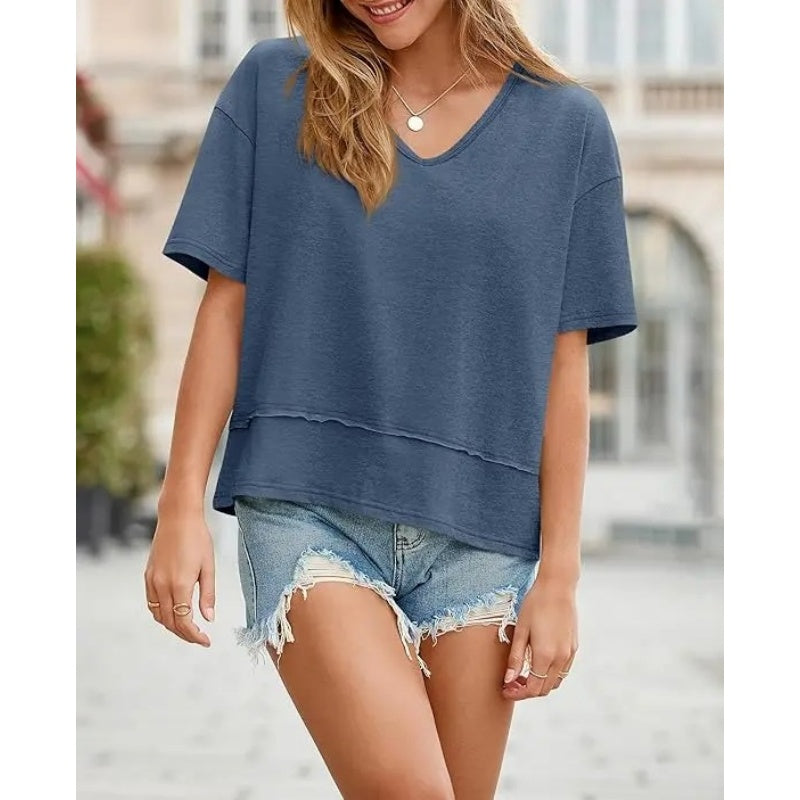 Women's V Neck Summer T Shirt Casual Flowy Top