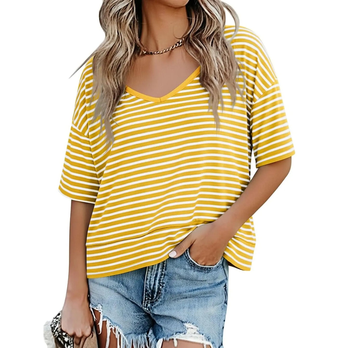 Women's V Neck Summer T Shirt Casual Flowy Top