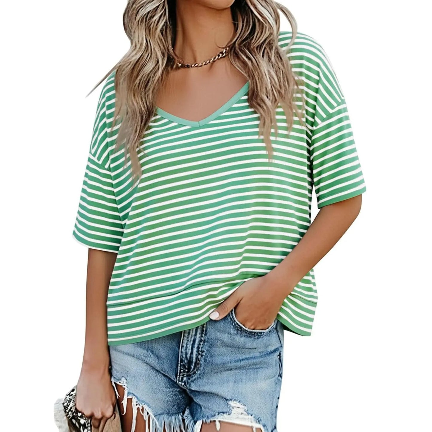 Women's V Neck Summer T Shirt Casual Flowy Top