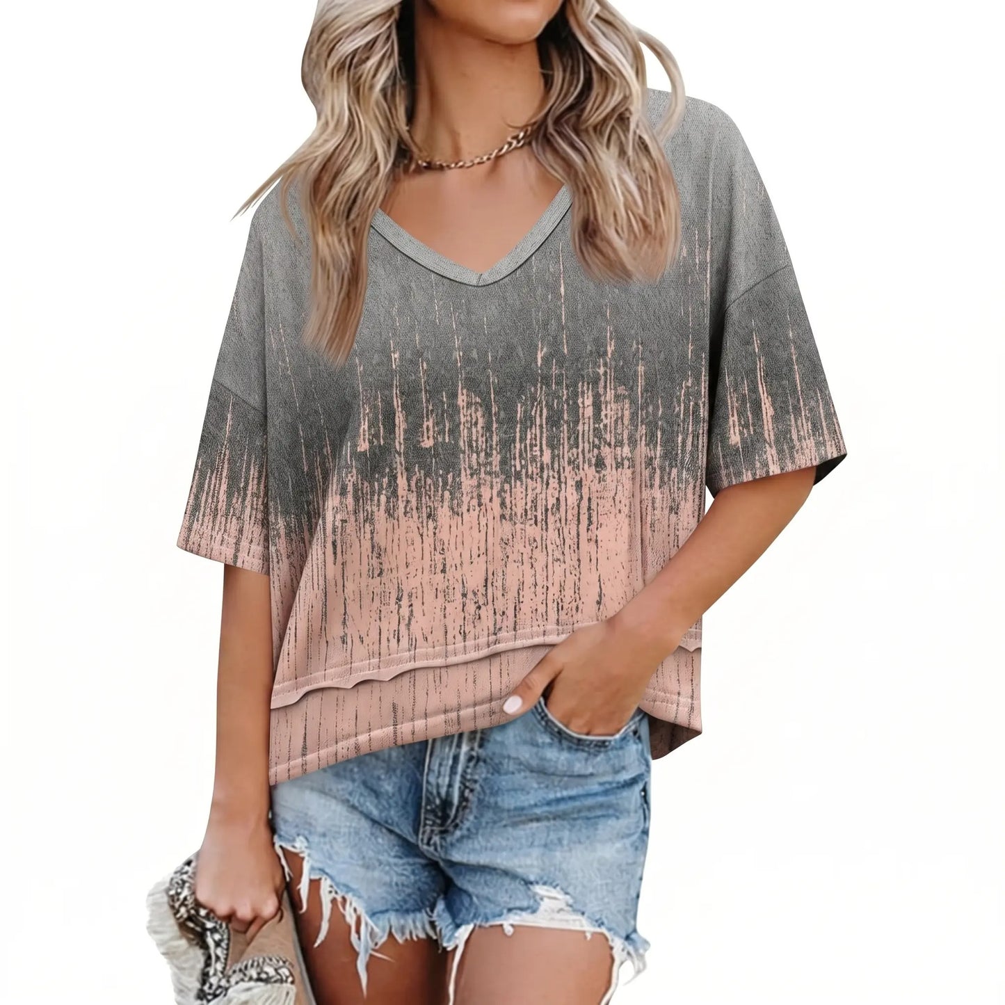 Women's V Neck Summer T Shirt Casual Flowy Top