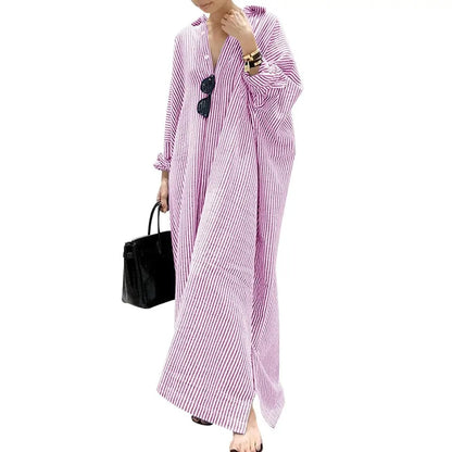 🏆 Summer sale: 80% OFF! 🔥Women's Casual Striped Cotton Maxi Shirt Dress