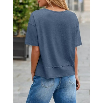 Women's V Neck Summer T Shirt Casual Flowy Top
