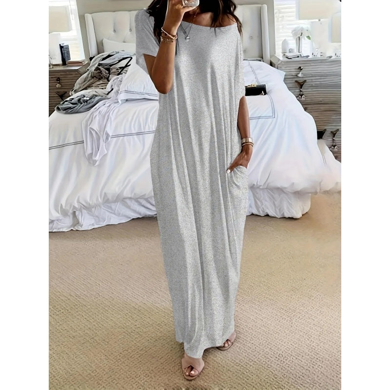 Women's Casual Batwing Sleeve Comfy Dress - with Pockets