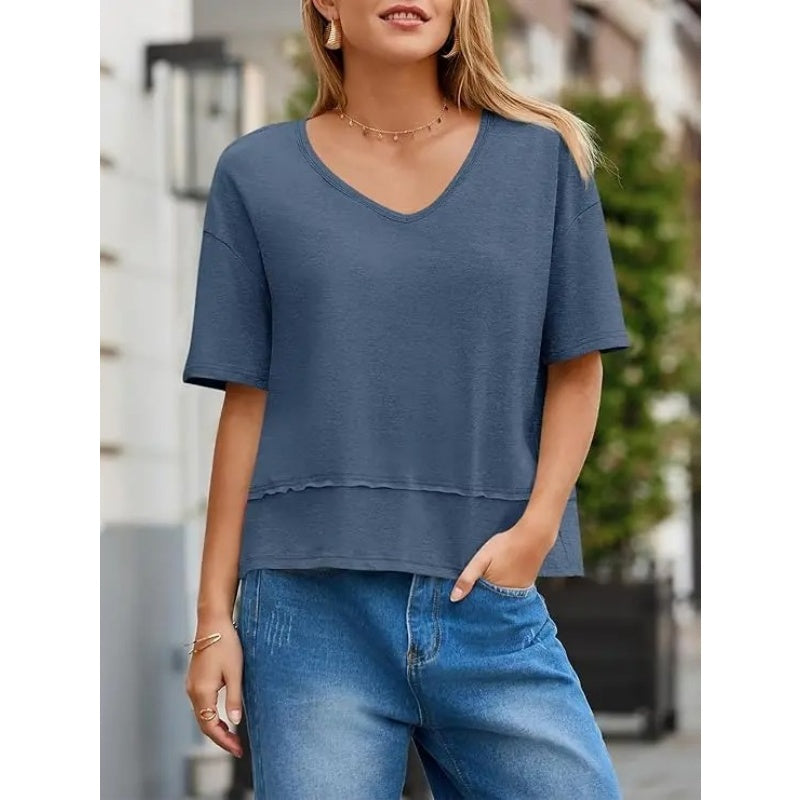 Women's V Neck Summer T Shirt Casual Flowy Top